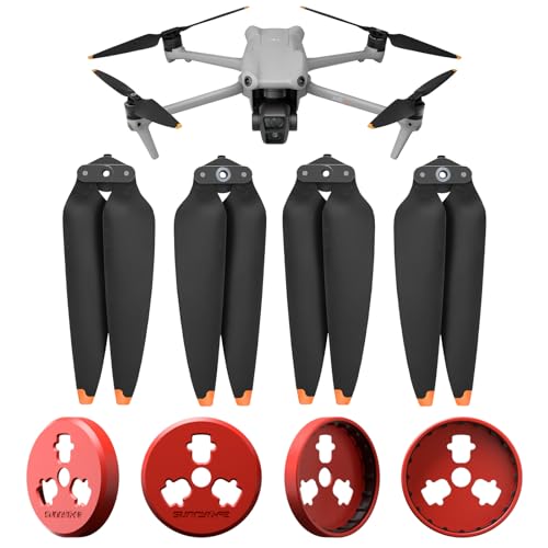 Propeller-Ersatz + CNC-Aluminium-Legierung Motorabdeckungen für DJI Air 3S/3, Flügel-Ersatzteile für Air 3S Drohnenzubehör, Schnellwechsel-Ersatzrequisiten (rote Abdeckung + orangefarbene Propeller) von Tuvzylory