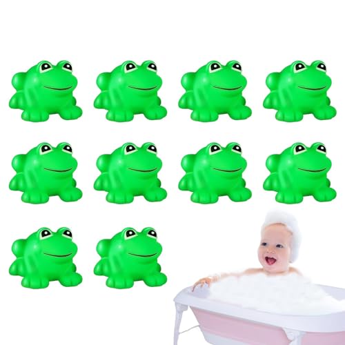 Tuxxjzm Froschfigur,Kleine Frösche - Niedliche grüne Froschfiguren - Quietschendes und schwimmendes Frosch-Badewannenspielzeug, 10 Stück Badespielzeug aus Gummifröschen für Jungen und Mädchen von Tuxxjzm