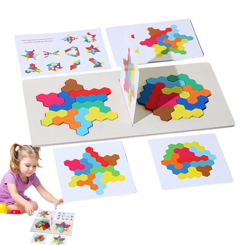 Tuxxjzm Holzblock-Puzzle,Holz-Puzzleblock - Rätsel Manipulative Spiele | Früherziehung Holzmusterblöcke Set Tangram-Rätsel für Kleinkinder von 3–5 Jahren von Tuxxjzm