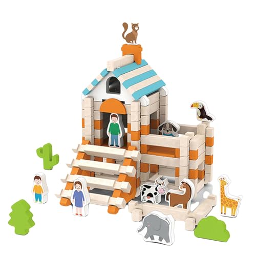 Tuxxjzm Holzhaus-Bauspielzeug,Haus-Holzspielzeug zum Anfassen | Hausbau-Spielset - Kleine Blockbausätze, Spielzeug-Konstruktionsmodell-Set, kreatives Lernspiel für Kinder von Tuxxjzm