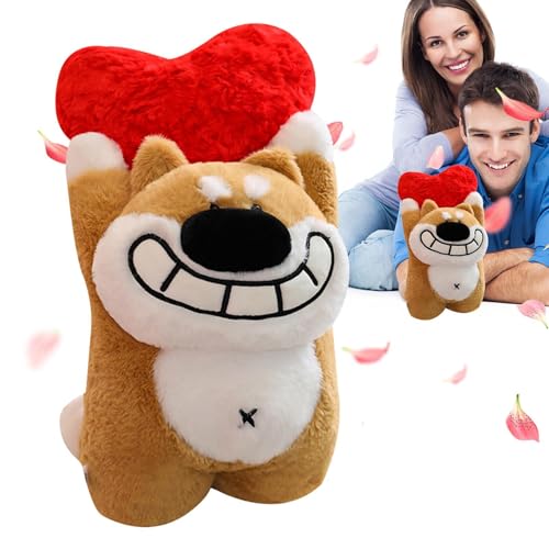 Tuxxjzm Hundeherz-Plüsch, Stoffhund mit Herz,Hundeplüschtiere Welpenpuppe Valentinstag Kuscheltiere | Bequemes Tier-Herz-weiches Plüsch-Liebes-Herz-Plüschspielzeug für Freundinnenpaare von Tuxxjzm