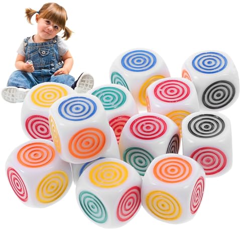 Tuxxjzm Lernwürfel, Kreiswürfel für den Farbunterricht - Sechsseitige Würfel, runde Ringwürfel | Verbessern Sie die Farberkennung, 12 Lernspielzeuge für Unterhaltung und Bildung von Tuxxjzm