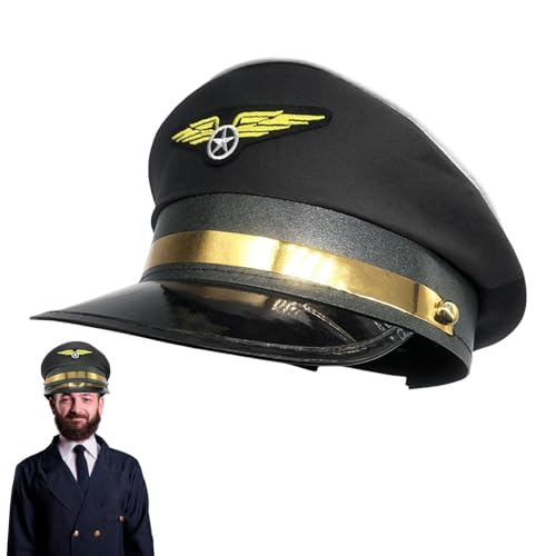 Tuxxjzm Pilotenhut, Flugzeug-Halloween-Kostümkappe, Fluggesellschafts-Thema, Pilotenhut, Erwachsene, Marineblau, Piloten, Fluggesellschaft, Kapitänshut für Kapitän, Halloween, Cosplay-Zubehör von Tuxxjzm