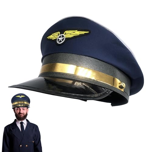 Tuxxjzm Pilotenhut für Erwachsene, marineblau, Pilotenmütze, Kapitänshut, Flugzeug-Kostüm, Fliegerhut, Piloten-Kostüm, Zubehör für Halloween-Kostüm-Zubehör von Tuxxjzm