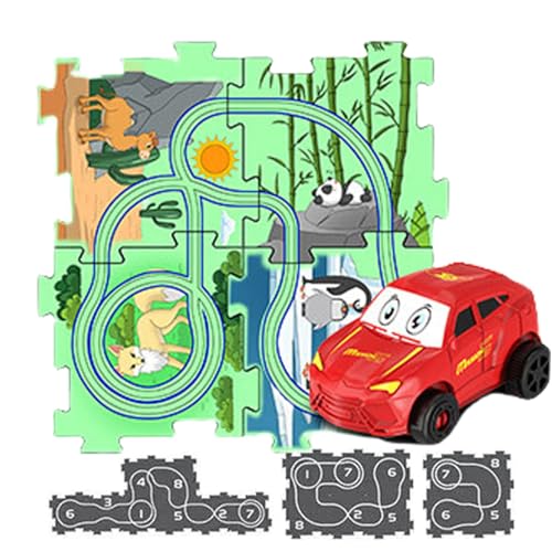 Tuxxjzm Puzzle-Strecke, pädagogisches Puzzle-Spielzeug, Puzzle-Racer-Kinderauto-Strecken-Set | Auto-Spielset Slot-Car-Rennstrecken Kreativ - Lernauto-Schienenset zum Spielen im Innen- und Außenbereich von Tuxxjzm