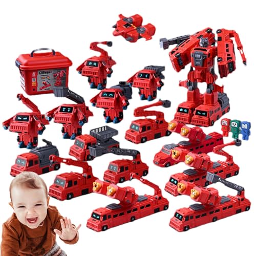 Tuxxjzm Roboter-Baufahrzeuge, Verwandelbares Roboterspielzeug für Kinder,Magnetisches Roboter-Feuerwehrauto-Spielzeug - Pädagogisches Stem-Puzzle-Deformationsspielset, verwandelnde Roboter für Jungen von Tuxxjzm