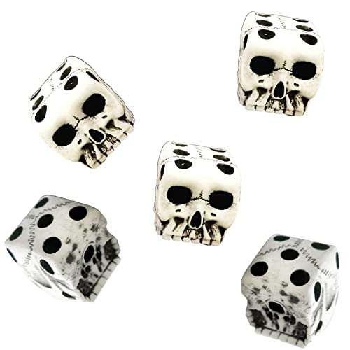 Tuzsocr 5 Stück Würfel mit Totenkopf-Motiv, tragbar, Halloween-Würfel, innovativer Totenkopf, Gothic-Würfel, gruselige Neuheit, dekorativ, für Familien, Spiele, Bars, Spielen, attraktives Design, Weiß von Tuzsocr