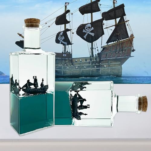 Tuzsocr Fluid Drift Bottle, One Piece Going Merry Schiff in Flasche, Unsinkable Black Pearl Piratenschiff, One Piece Boot In Einer Box, One Piece Schiff im Glas für Büro und Haus Deko (Stil 4) von Tuzsocr