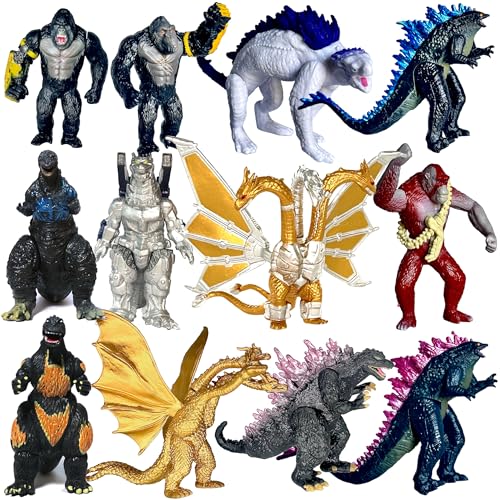 TwCare 12er Set Godzilla x Kong The New Empire Actionfiguren Evolved Basic Exquisite Battle Roar B.E.A.S.T. Glove Shimo Frost Bite Dinosaurier Drachen Spielzeug Mecha King Ghidorah Cake Toppers Pack von TwCare