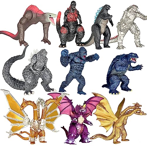 TwCare Set von 10 Mechagodzilla vs Kong Dinosaurier Drachen Spielzeug bewegliche gemeinsame Actionfiguren, King of The Monsters Shin Ultima Gamera Mecha Ghidorah Schädel Crawler Destoroyah Cake von TwCare