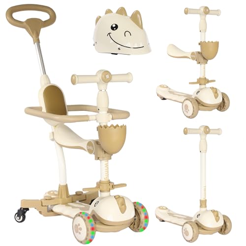 Twinly DINLY 3-in-1 Kinder-Roller, multifunktionales Dreirad, Laufräder, Kinderroller, Roller mit Helm von 1 bis 6 Jahren + LED-Walk-Funktion – 30 kg (Weiß) von Twinly