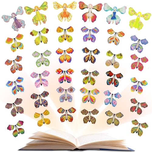 41 Stück Fliegende Schmetterlinge, Magische Schmetterling Spielzeug Magic Flying Butterfly Card Wind up Butterfly Toy, Kinderspielzeug Schmetterling Karte für Hochzeit Valentinstag Weihnachten Deko von Txeouse