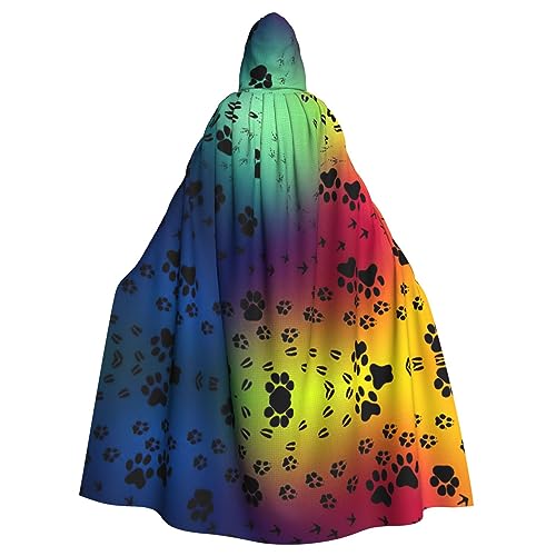 TyEdee Kapuzenumhang mit Pfotenabdruck-Muster, für Erwachsene, Karnevals-Umhang, Halloween-Hexenkostüm für Damen und Herren, Cosplay-Kostüme von TyEdee