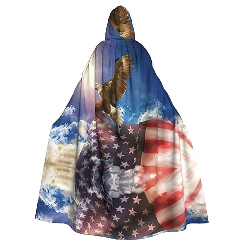 TyEdee Umhang mit Kapuze für Erwachsene, Motiv: Amerikanische USA-Flagge, Adler, Karnevals-Umhang, Halloween-Hexenkostüm für Damen und Herren, Cosplay-Kostüme von TyEdee