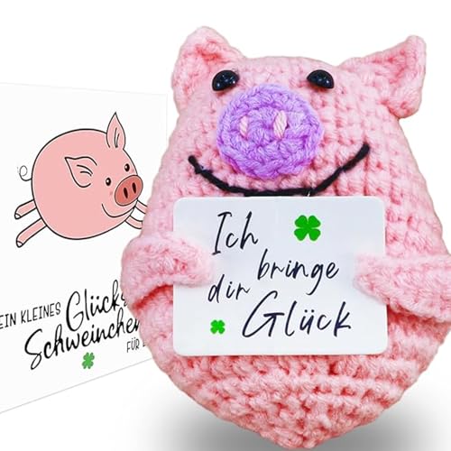 Valentinstag Positive Geschenke Glücksschweinchen, Strickwolle Schwein Puppe mit Energiekarte, Positive Kartoffel, Gute Besserung Geschenke Glücksbringer Prüfung Geschenk für Beste Freund Kollegen von Tyafzzn