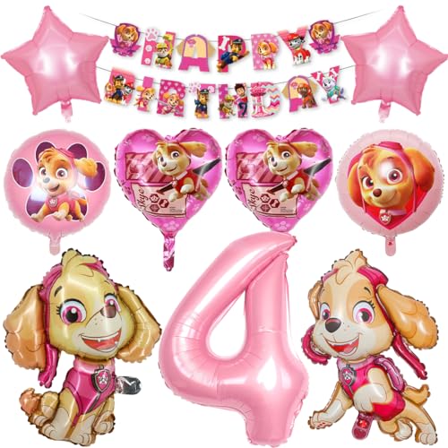 Hund Luftballon Geburtstag Deko 4 Jahre, Kinder Geburtstagsdeko Rosa, Dog Deko Kindergeburtstag für 4 Jahre Mädchen, Folienballons mit Happy Birthday Banner 4. Geburtstag Partydeko von Tydeus