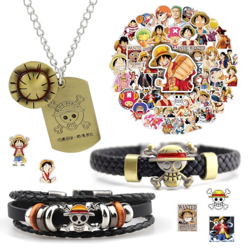 Multi Strang Armband,Geflochtenes Lederarmband,Bracelets, Anime Aufkleber,Halskette Anhänger,Armband Jungen Schmuck Set für Anzug tolles Geschenk Anime-Fans Kinder von Tydeus