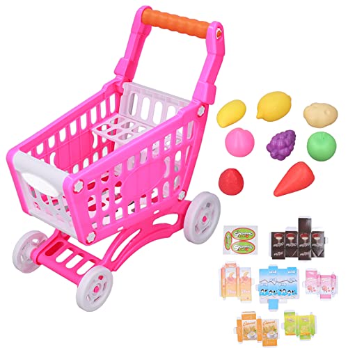 Kinder Einkaufswagen Spielset, Übergröße Rollenspiel Trolley Cart Pädagogischer Kinder Einkaufswagen, Spielzeug zum Spielen, Rollenspiel, Lernentwicklung(Rosa) von Tyenaza