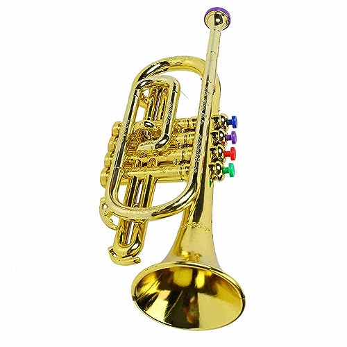 Trompete, Bb Standard Trompeten Set, Metallische Goldenes Kindertrompetenspielzeug mit 4 Farbigen Tasten Für Weihnachtsmusikgeschenke zu Hause, in Der Schule von Tyenaza