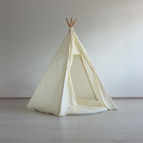 Children's Teepee Tent - Montessori Style, Natural Materials, Warm Floor Mat Included - Ideal for Children's Room White von Tygra