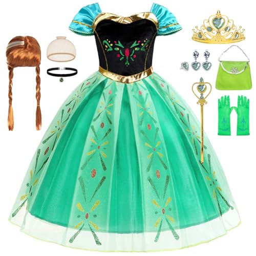 Tyidalin Prinzessin Anna Krönung Kostüm Kleid für Kleinkind Kinder Mädchen, Weihnachten Halloween Karneval Verkleidung mit Zubehör, Gelb, 104-110(Etikett 110) von Tyidalin