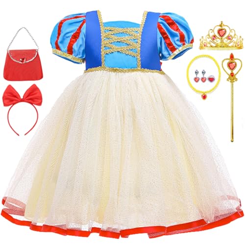 Tyidalin Prinzessin Schneewittchen Kostüm Kinder Mädchen Kleid Karneval Geburtstag Snow White Kinderkostüm für Cosplay Halloween Verkleidung, Gelb, 104-110(Etikett 110) von Tyidalin