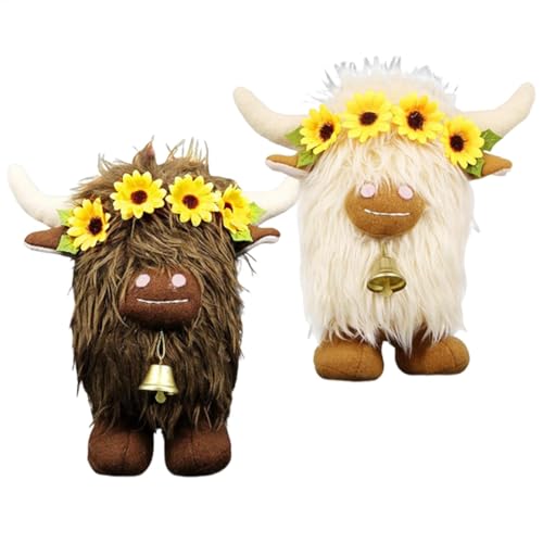 Tyinerc Gefüllte Highland Cow Plüschspielzeug, Highland Cow Plüsch - 2X Plüsch niedliche Spielzeugplüschies - Huggable Soft Highland Kuhpuppe für Kinderzimmer, Wohnzimmer, Schlafzimmer von Tyinerc