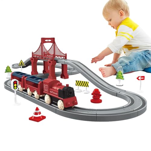 Tyinerc Kinder-Eisenbahn-Set,Eisenbahn-Set für Kinder, 44X süße elektrische Eisenbahnspielzeuge mit Gleisen, Interaktives BAU-Streckenspiel, Rennstrecke, tragbar, für er, Mädchen, Urlaub von Tyinerc