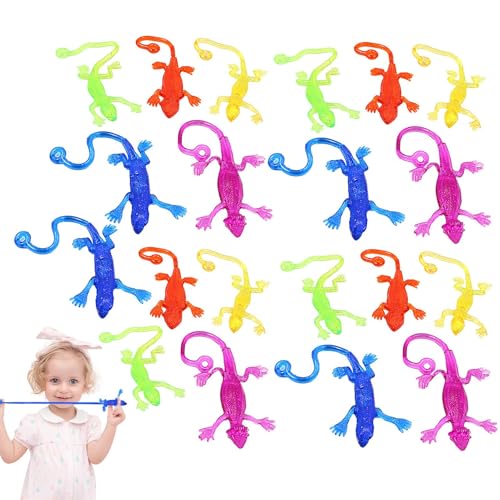 Tyinerc Klebespielzeug für Kinder,Dehnbare Klebeeidechse - Hand Fidget Toys Stretchy Sticky Lizard Set | Bunte Fensterkrabbler, Osterkörbchenfüller, Geschenktüten und Geburtstagspartyzubehör von Tyinerc