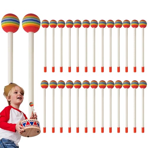 Tyinerc Lollipop-Trommelstöcke, Handtrommel-Percussion-Sticks,28 Stück Musikinstrumente Rhythm Sticks - Weiche Schlägel, Percussion-Musikspielzeug, Bunte Trommelstöcke, Instrumentenzubehör von Tyinerc