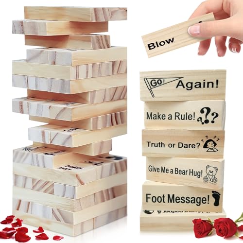 Tylices Super Block Tower Spiel – Riskanter Stapelturm aus Holz, 48 Holzblöcke mit Wahrheit-oder-Pflicht-Fragen und Herausforderungen, Lustiges Spiel von Tylices