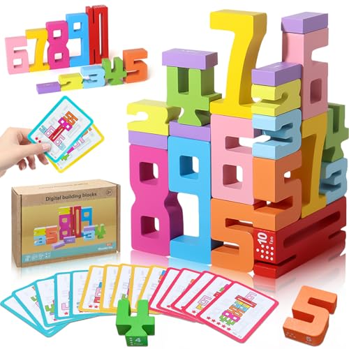 Tylices Holzbausteine Bauklötze - Zahlenbausteine zum Stapeln, Stapelzahlen & Zahlen Bauklötze für frühes Mathe-Lernen, Buntes pädagogisches Lernspielzeug für Kinder ab 3 Jahren (20 PCS) von Tylices