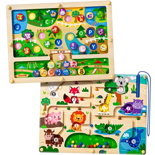 2-in-1 Magnetisches Auto-Zahlen-Labyrinth, Magnet-Alphabet-Zählbrett Holzpuzzle, Montessori-Vorschulspielzeug, Geschenk für Jungen und Mädchen von 3-5 Jahren (Kleiner Zoo, Einheitsgrösse) 2-in-1 Magnetisches Auto-Zahlen-Labyrinth, Magnet-Alphabet-Zählbrett Holzpuzzle, Montessori-Vorschulspielzeug, Geschenk für Jungen und Mädchen von 3-5 Jahren (Kleiner Zoo, Einheitsgrösse) von Tymokcall