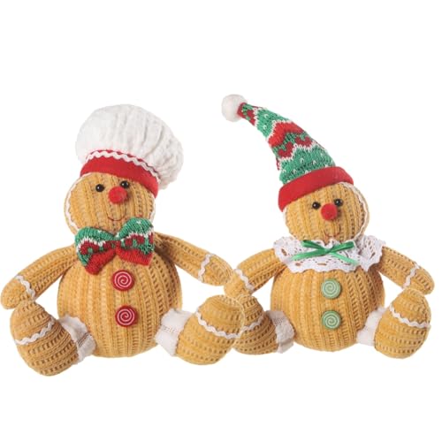 Tynmoel 2 Stück Weihnachts-Lebkuchenmann-Puppe, Lebkuchenfiguren mit Kochmütze und Schleife, Weihnachtsschmuck, Puppe, Tischbaum von Tynmoel