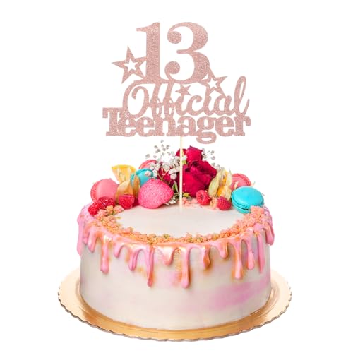 Tyqour Rose 13.Geburtstag Tortendeko Rose Official Teenager 13th Birthday Cupcake Toppers Rose 13 Happy Birthday Kuchen Deko Glitter für 13. Geburtstag Kuchendeko Dekoration Mädchen Jungen von Tyqour