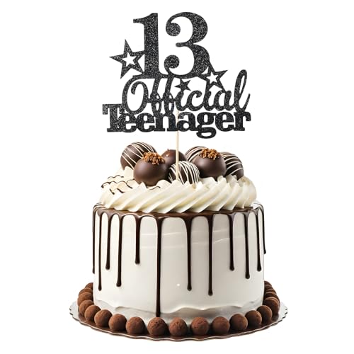 Tyqour 13.Geburtstag Tortendeko Schwarz Official Teenager 13th Birthday Cupcake Toppers 13 Happy Birthday Kuchen Deko, Glitter Für 13. Geburtstag Kuchendeko Dekoration Mädchen Jungen von Tyqour