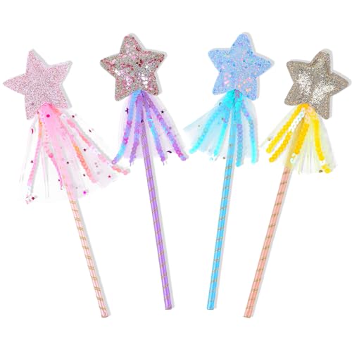 Tyqour Glitzer Zauberstab für Kinder Stern Zauberstab Prinzessin Zauberstab Fee Glitzer Stern Zauberstab Feenstab für Mädchen,Weihnachten Halloween Geburtstagsfeier Dekoration(Blau,Lila,Rosa,Gold) von Tyqour