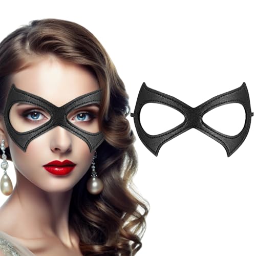 Tyqour Catwoman Maske Verstellbare Katzenmaske Schwarze Leder Catwoman Kostüm Halb Gesicht Katze Maske Damen Katze Kätzchen Ledermaske für Halloween Maskerade Fasching Karneval Cosplay Party von Tyqour