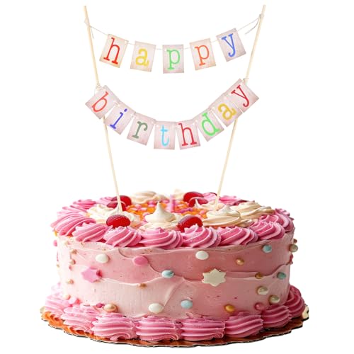 Tyqour Happy Birthday Girlande Klein, Geburtstag Wimpelkette kinder, Happy Birthday Banner Bunt, 11.81 X 9.45inch Geburtstagsbanner, Cake Dekoration für Geburtstag, Party, Mädchen, Junge von Tyqour