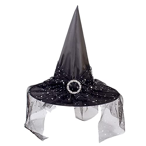 Tyuffghet Amfirst Schwarz Hexenhut für Damen Halloween Zauberermütze Mardi Faltbar Schwarz Farbe Scharfe Breite Krempe in Einheitsgröße Hexen Zubehör für Halloween Karneval von Tyuffghet