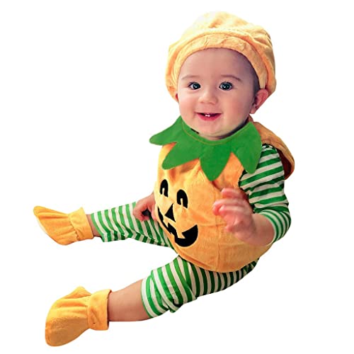Tyuffghet Halloween Kostüm Baby Kürbis Halloween Weste Tops + Mütze + Schuhe Outfits Set (2-Orange, 100) von Tyuffghet