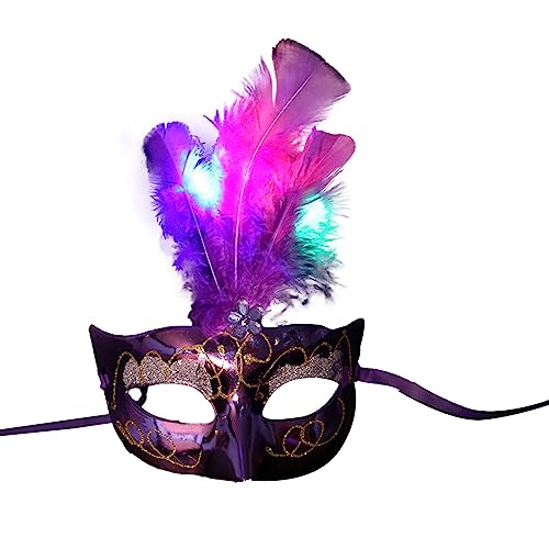 Tyuffghet Halloween leuchtende Flusenfaser Prom Maskerade Feder halbes Gesicht Karneval Party Kinder Kopfbedeckung Messingfarben (One Size) von Tyuffghet