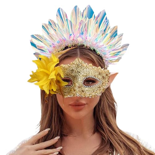 Tyuffghet Maskerade Maske für Frauen Pfau Schmetterling Metall Glänzende Damen Feder Karneval Venezianische Maske Venezianische Maske für Fasching, Kostümparty, Karneval (YE) von Tyuffghet