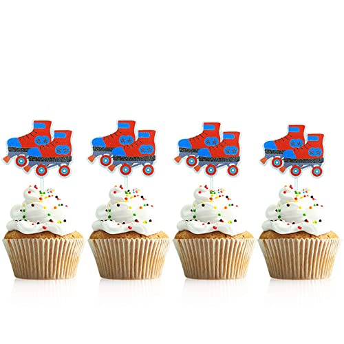 24 Stück Rollschuhe Cupcake Topper – Rot und Blau Eislauf-Cupcake Topper – 80er 90er Jahre Retro Thema Hip Hop Geburtstag Party Dekorationen von TzTwodcaz