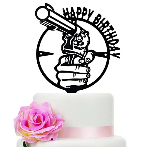 Gun Happy Birthday Cake Topper für Jungen Herren Ziel/Pistole Thema Geburtstag Party Supplies, Pistole Happy Birthday Cake Topper von TzTwodcaz