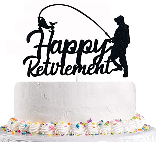 Happy Retirement Cake Topper Abschiedsschild Angeln Ruhestand Party Dekorationen Fischerretirement Party Cake Topper Schwarz von TzTwodcaz