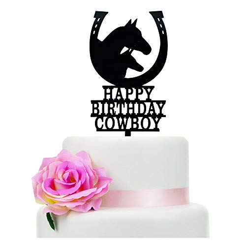 Kuchenaufsatz mit Aufschrift "Happy Birthday", Cowboy, Einhorn, Hufeisen, Kuchendekoration von TzTwodcaz