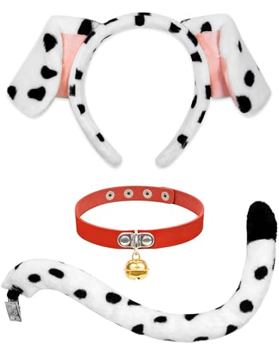 U-Goforst Dalmatiner Ohren Stirnband Schwanz - Dalmatiner Kostüm, Welpen Ohren Stirnband Schwanz Zubehör für Frauen Halloween Welpen Hund Dress Up Kostüm von U-Goforst