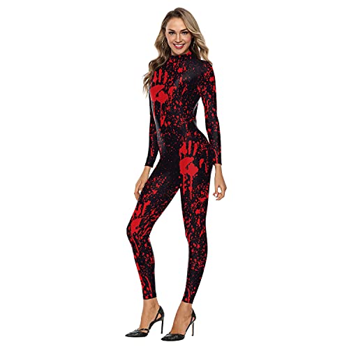 U LOOK UGLY TODAY Halloween Kostüm Damen Jumpsuit Bodysuit Cosplay Kostüm Halloween Weihnachten Fest Verkleidungsparty Karneval Bloody L von U LOOK UGLY TODAY