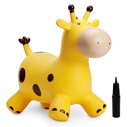 U&C Planet Hüpftier für Kinder Aufblasbare Giraffe Gelbe Giraffe Hüpfer mit Handpumpe,Sprungpferd Hüpfspielzeug Geschenk für Kinder Alter 1-6 von U&C Planet